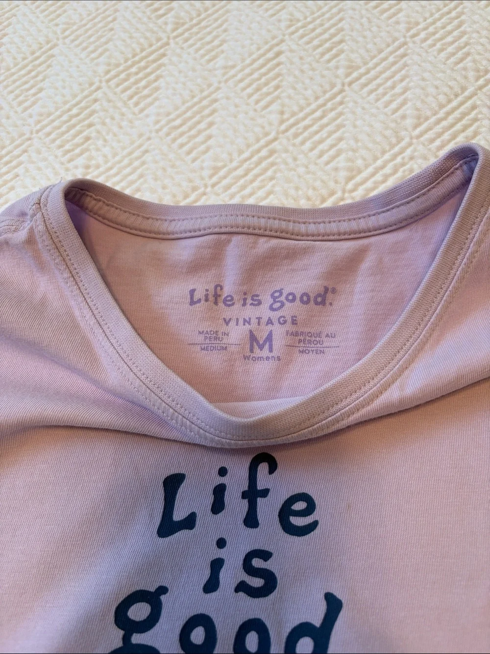 Life Is Good Lavender Short Sleeve Tee with Navy Script - Picture 2 of 2